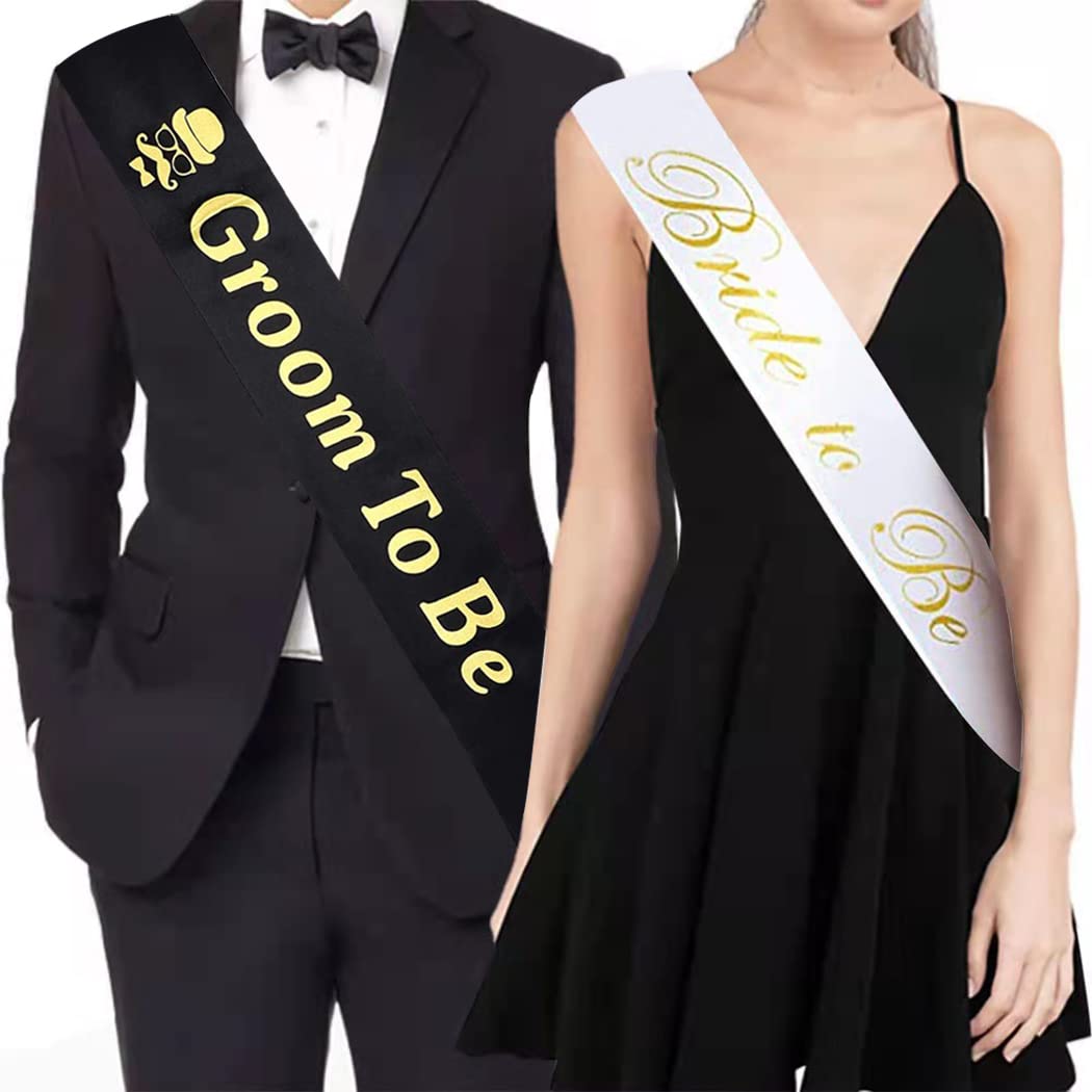 Bachelorette Party Sash Set- Bride and Groom Sash for Wedding Bridal Shower Party Decorations