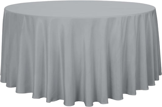 sancua Round Tablecloth - 108 Inch - Water Resistant Spill Proof Washable Polyester Table Cloth Decorative Fabric Table Cover for Dining Tables, Buffet Parties and Camping, Silver Grey