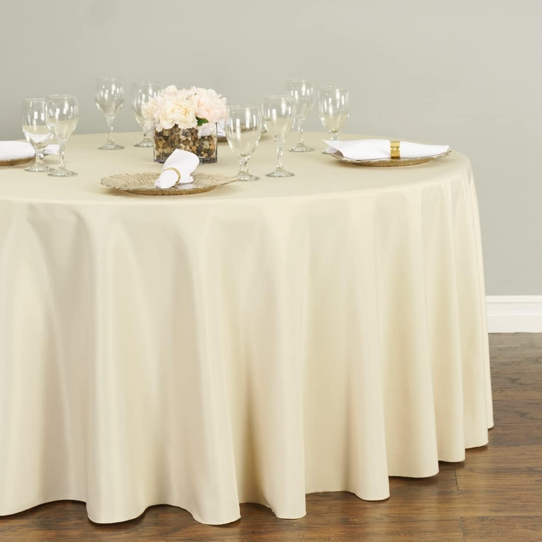 LTC LINENS 10 Pack 120 Inch Round Tablecloth Beige for 60 Inch Round Table - Bulk Round Table Cover - Washable, Wrinkle Resistant Polyester Fabric Cloth for Wedding, Party