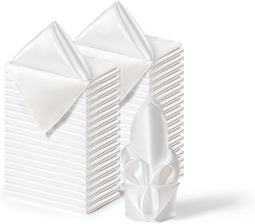 36 Pack Square Satin Dinner Napkins, 16x16 Inches Silky Soft Smooth Table Cloth Napkins for Restaurant Weddings Banquet Party Decoration, White