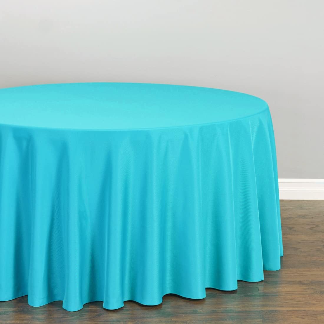 LTC LINENS 5 Pack 120 Inch Round Tablecloth Turquoise - Bulk for 60 Inch Round Table Floor Length - Washable, Wrinkle Resistant Polyester Fabric Cloth for Parties