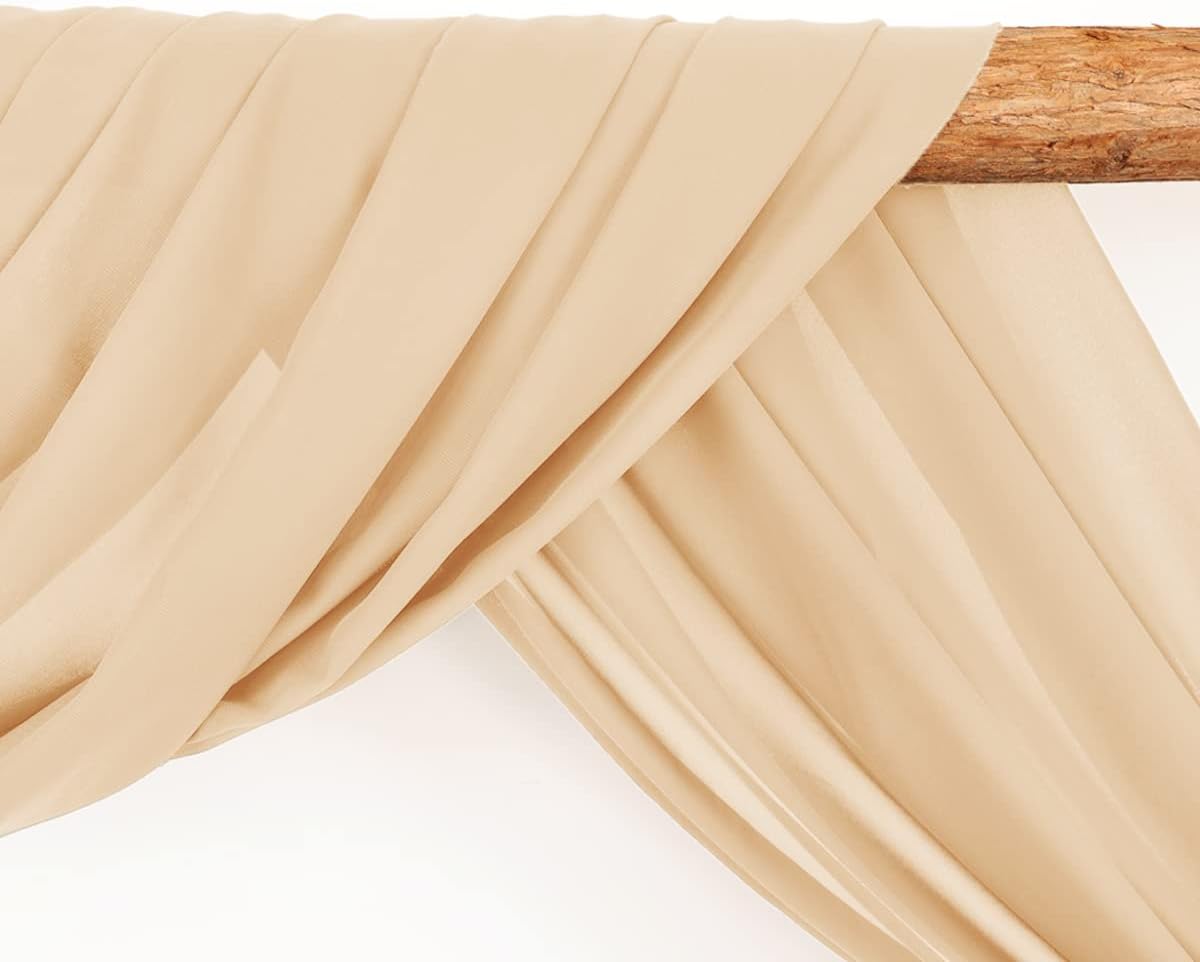 Wedding Arch Draping Fabric 1 Panel 30'' x 18FT Champagne Sheer Chiffon Arch Drapery for Bridal Shower Backdrop Outdoor Party Arches Church Ceremony Decoration