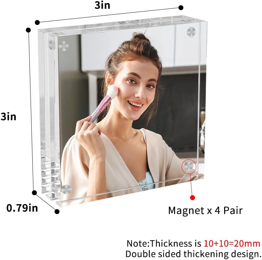 3x3 Acrylic Picture Frames 4 Pack, Square Clear Photo Frame Business Card Frame Magnetic Picture Frames Desktop Display Double Sided Wallet Size Acrylic Freestand Frames
