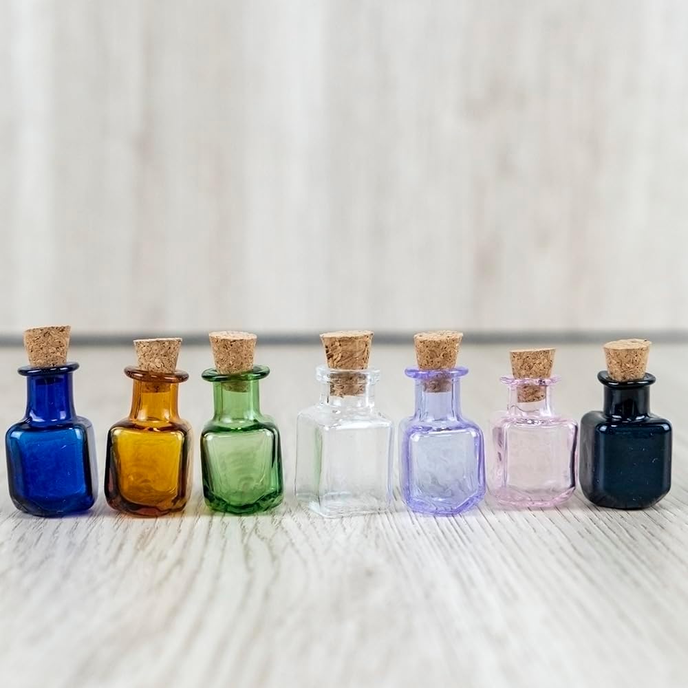2ml Very Mini Rectangle Glass Color Bottles With Cork Colored Glass Bottles with Cork Stoppers Mix 7 Colors