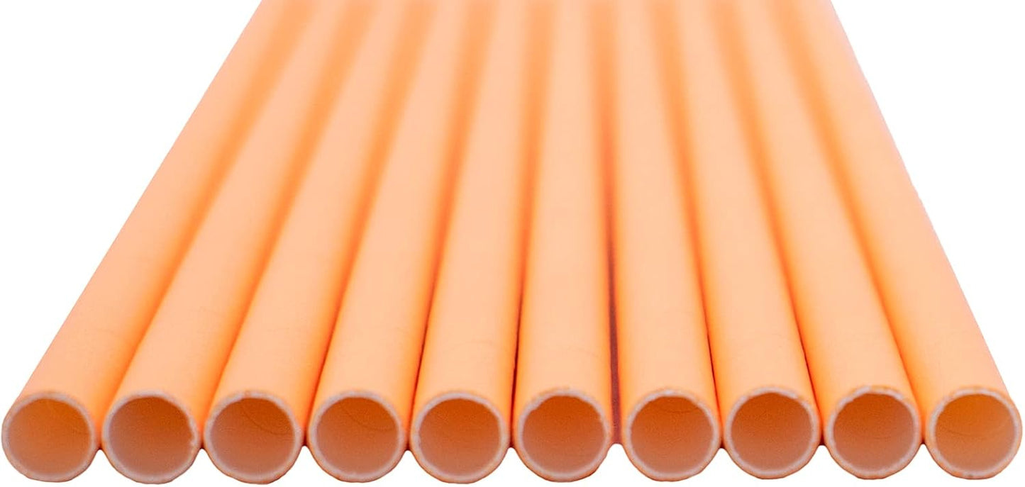 Pack of 300 Pastel Orange Biodegradable 4-Ply Paper Drinking Straws (Compostable, Non-toxic, BPA-free)