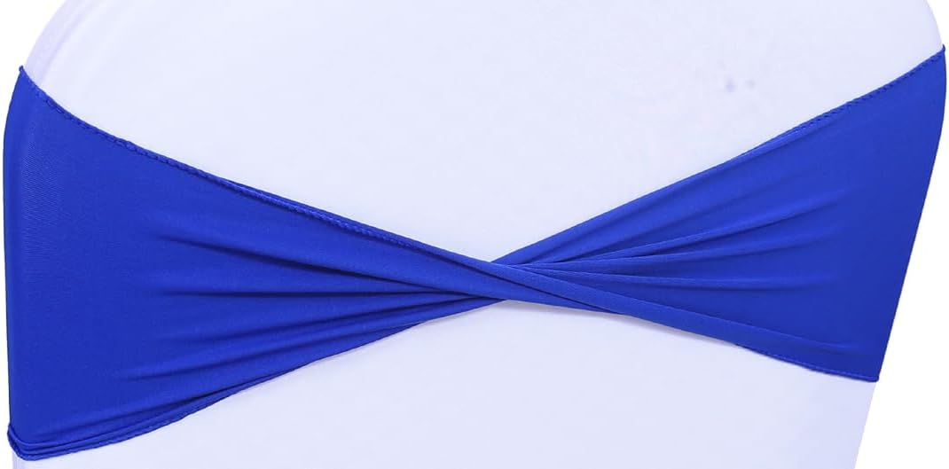 MDS Pack of 10 Spandex Chair Sashes Bows Elastic Stretch Dining Chair Bands Ties Without Slider Buckle Universal fits for Wedding Baby Shower Birthday Party Banquet Event Decoration - Royal Blue