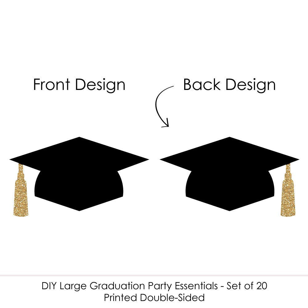 Big Dot of Happiness Gold Graduation Decorations - Cap Essentials, Elegant Golden Accents
