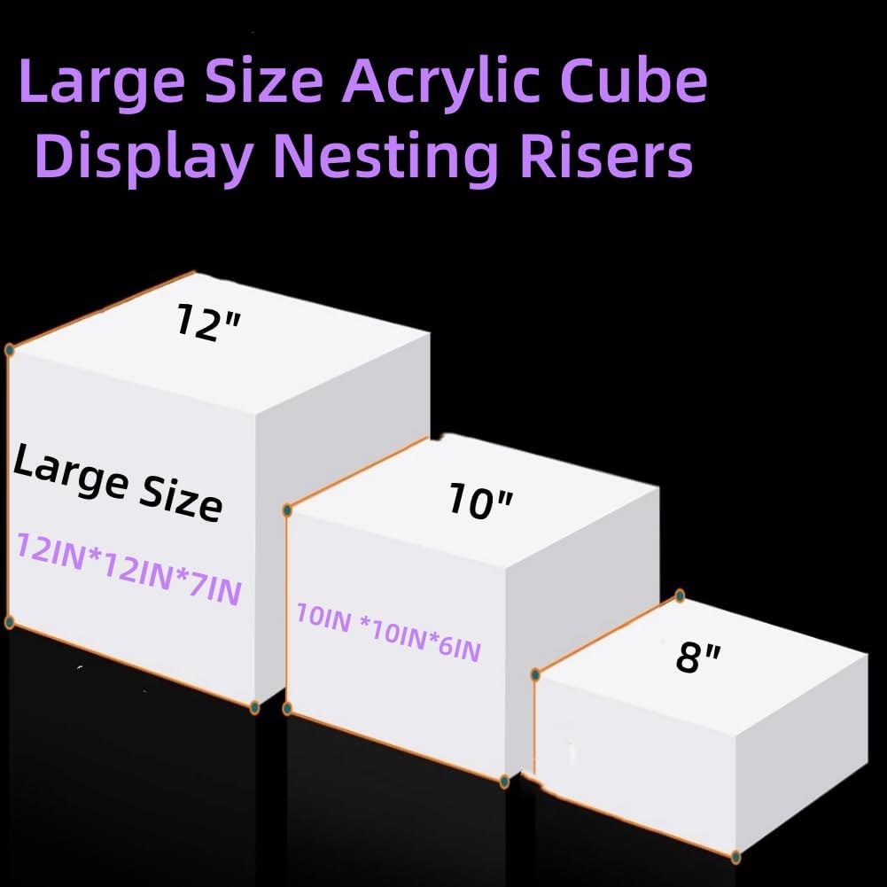 12" Large Buffet Risers,3Pcs 12",10",8" Buffet Risers,Food Risers for Buffet Table Display Stand Shelf for Party Catering Dessert Jewelry Collectibles Acrylic Cube Boxes