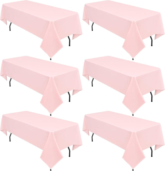 6 Pack Pink Tablecloths for 8ft Rectangle Tables 60 x 126 Inch - Polyester Table Cover Stain and Wrinkle Resistant Washable Fabric Table Clothes for Wedding Party Banquet Reception Restaurant