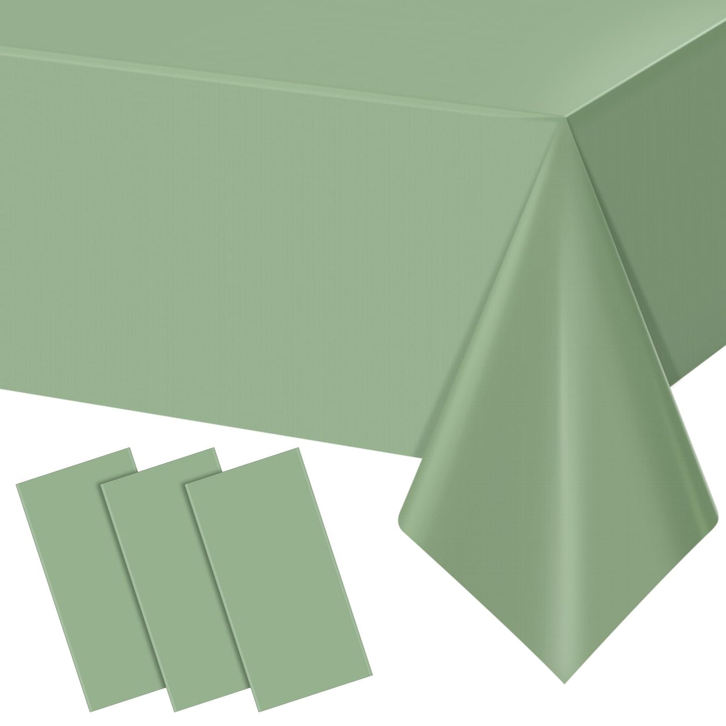 3Pack Sage Green Plastic Tablecloths for Rectangle Tables, Light Green Disposable Tablecloth