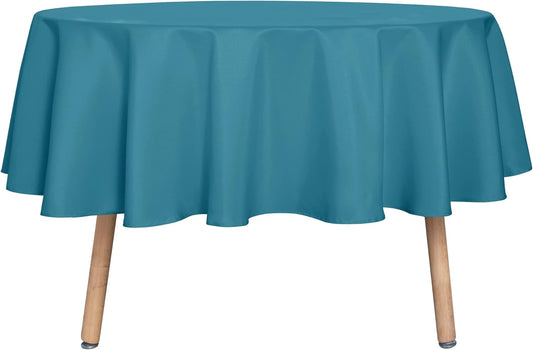 sancua Round Tablecloth - 70 Inch - Water Resistant Spill Proof Washable Polyester Table Cloth Decorative Fabric Table Cover for Dining Tables, Buffet Parties and Camping, Teal