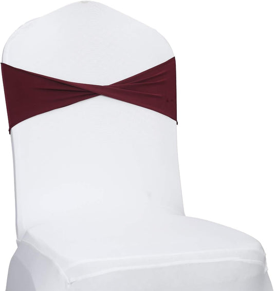 VDS Pack of 125 PCS | Burgundy | Spandex Chair Sashes Bows Without Buckle | Stretch Elastic Banquet Universal Folding Chair Band Tie with for Wedding Party Conference Celebration Event Decoration