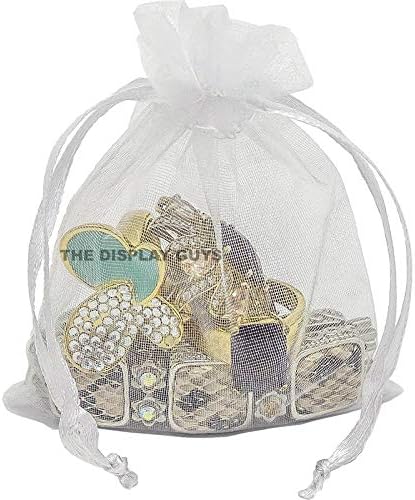 TheDisplayGuys 48-Pack 3x4 White Sheer Organza Gift Bags with Drawstring, Jewelry Candy Treat Wedding Party Favors Mesh Pouch