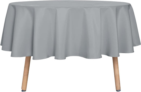 sancua Round Tablecloth - 60 Inch - Water Resistant Spill Proof Washable Polyester Table Cloth Decorative Fabric Table Cover for Dining Tables, Buffet Parties and Camping, Silver Grey