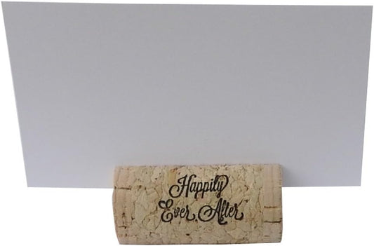 Wine Cork Place Card Holders Custom Cork Card Holder "Happily Ever After" set of 25 Includes Place Cards Escort Card Rustic Wine Cork Table Décor Wine Theme Vineyard Wedding Cork Placecard