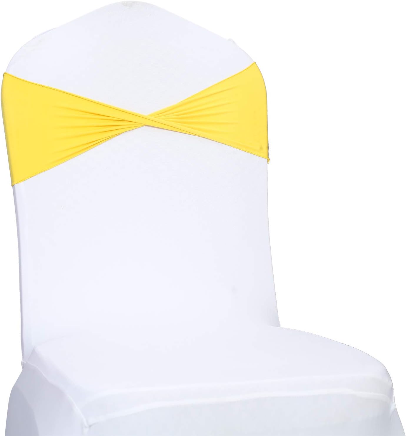 VDS Pack of 150 PCS | Yellow | Spandex Chair Sashes Bows Without Buckle | Stretch Elastic Banquet Universal Folding Chair Band Tie with for Wedding Party Conference Celebration Event Decoration