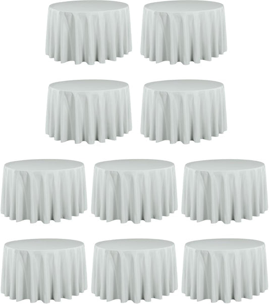 LTC LINENS 10 Pack 108 Inch Round Tablecloths Silver - Bulk for 48 Inch Round Table Floor Length - Wrinkle Resistant Polyester Fabric Cloth for Wedding