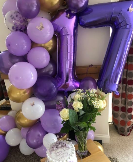 Purple Number 7 Birthday Balloon 40 Inch, Digital Balloons for 7 17 27 70 77 Party Celebration Decorations Supplies, Mylar Foil Numbers Balloon for Seven Wedding Anniversary