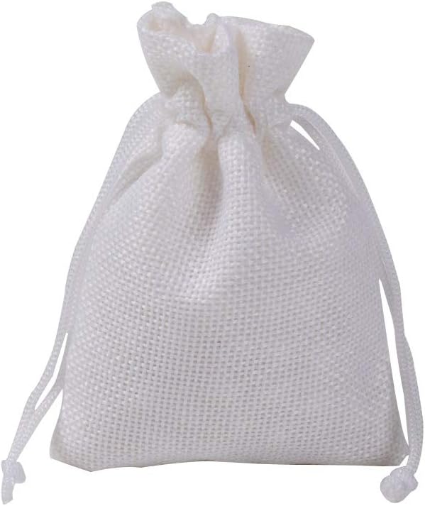 20pcs Burlap Bags with Drawstring, 5x7 Inch White Linen Gift Bags Bulk for Christmas Wedding Party Favors, Jewelry and Candy Pouches