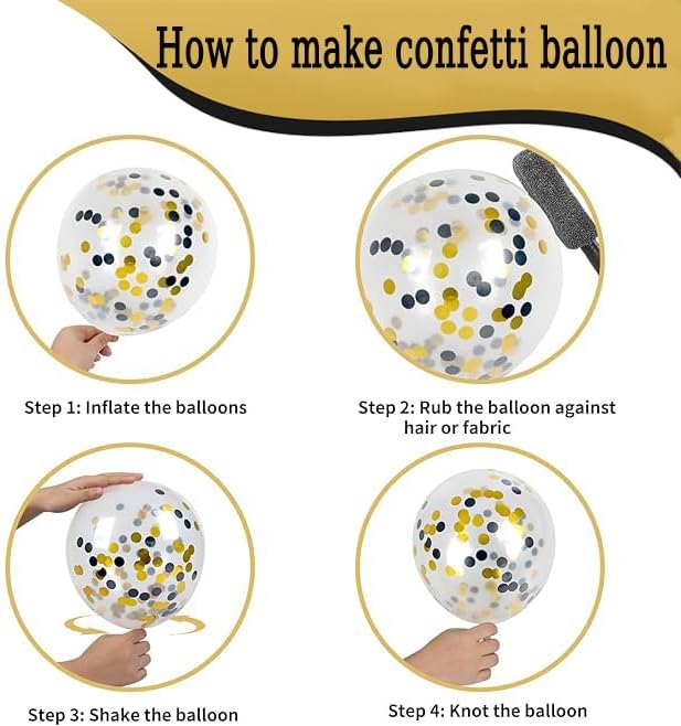 Black White Gold Balloons,65pcs 12 Inch Black Gold Confetti Balloons for Graduation New Year Wedding Birthday Party Decorations