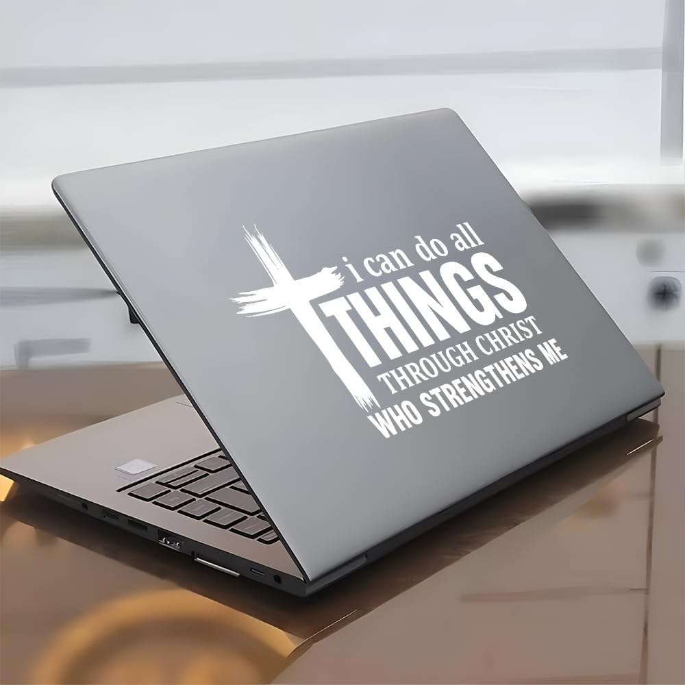 I Can Do All Things Through Christ Vinyl Decal 7x4.5in – Bible Verse Sticker Philippians 4:13 – Christian Waterproof Removable Car Laptop Window Sticker – Faith Gift for Believers