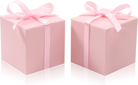 COTOPHER 100pcs Small Gift Boxes, Favor Boxes 2x2x2 inches Paper Gift Boxes with Ribbons Candy Box for Wedding Favors Baby Shower Bridal Shower Birthday Party (100pcs 2x2x2, Pink)