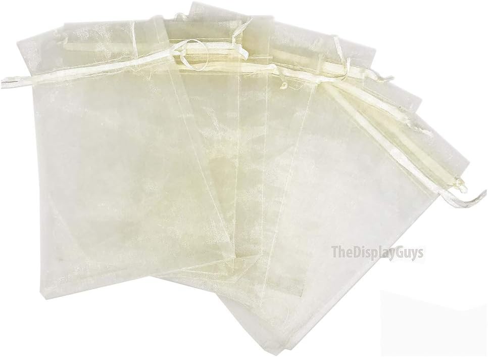 TheDisplayGuys 48-Pack 6x8 Cream/Beige Sheer Organza Gift Bags with Drawstring, Jewelry Candy Treat Wedding Party Favors Mesh Pouch