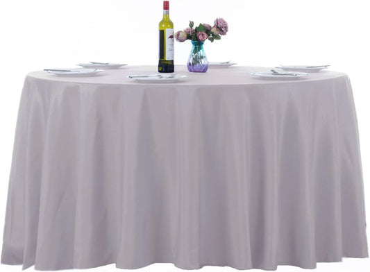 Ascoza 2pack 132 Inch Silver Round Tablecloth in Washable Polyester Fabric for Wedding/Banquet/Restaurant/Parties