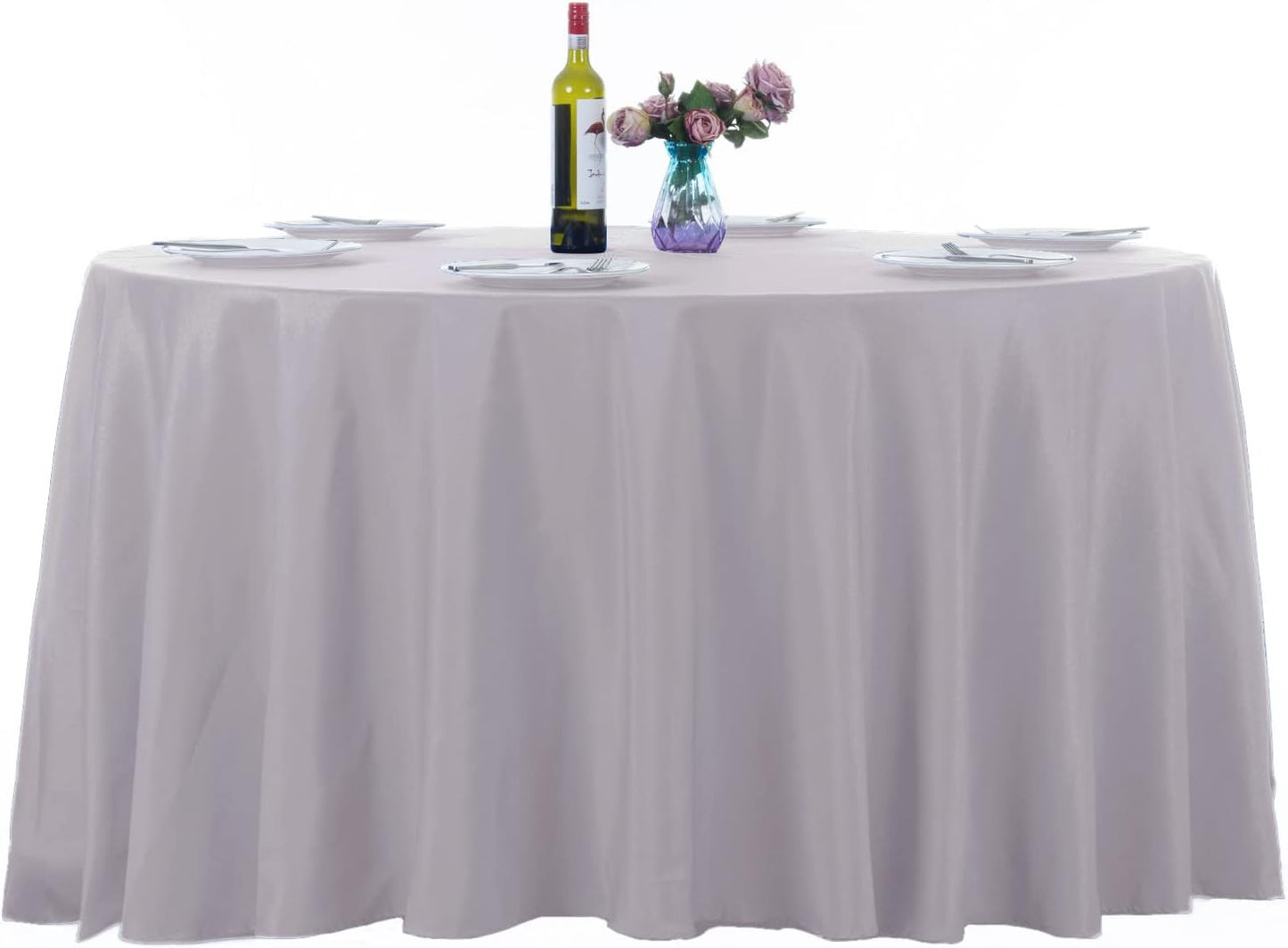 Ascoza 2pack 108 Inch Silver Round Tablecloth in Washable Polyester Fabric for Wedding/Banquet/Restaurant/Parties