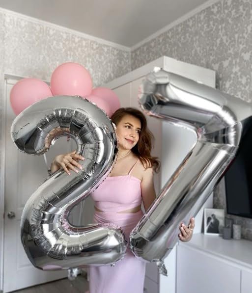 Silver Number 27 Birthday Balloon 40 Inch, Digital Balloons for 27 Party Celebration Decorations Supplies, Mylar Foil Numbers Balloon for 27 Wedding Anniversary