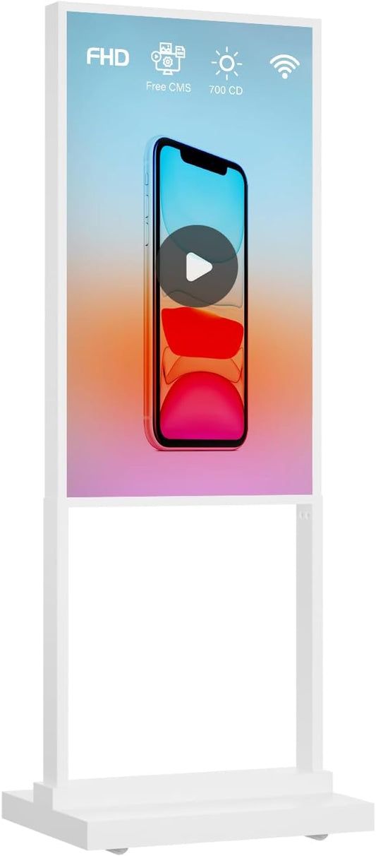 50 Inch Digital Signage Kiosk LCD Advertising Display Menu Displays Indoor Android Floor Standing Vertical Poster White, 2+32GB, 2K FHD, 700nits, USB