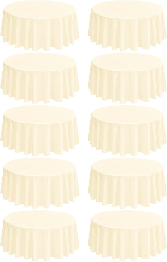 10 Pack Round Tablecloths - 108 Inch, Beige Polyester Table Cover for Round Tables, Stain and Wrinkle Resistant Washable Fabric Table Cloth, Polyester Tablecloth for Wedding Banquet Partie