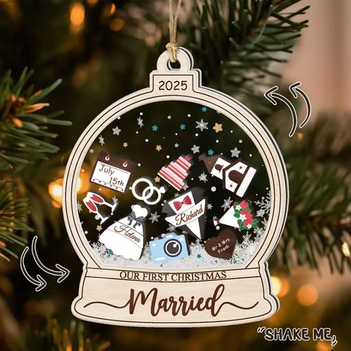 Personalized Wedding Shake Ornament, Custom Bride and Groom Christmas Ornament with Names, First Christmas Keepsake Decoration, Newlywed Engagement Gift, Bridal Shower Ornament for Couples