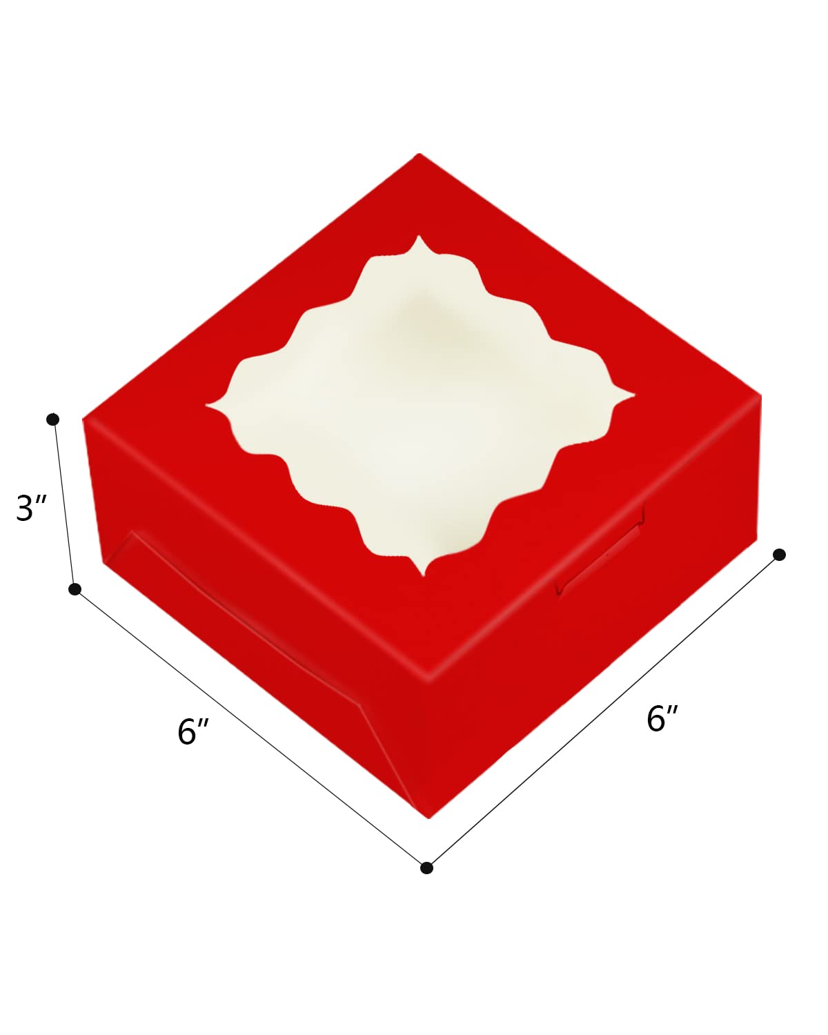 Bakepacker 100pcs Red Cookie Boxes 6x6x3 inches Easy Assemble Macaroon Pastry Boxes Bakery Boxes with Window for Bakery