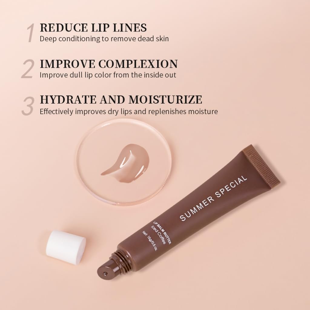 Summer Hydrating Lip Butter Balm Set - Ultra-Nourishing with Shea & Olive Butter，Soothes & Repairs Dry Lips, Non-Sticky Long-Lasting Moisture(Lced coffee&Cake,Pack of 2)