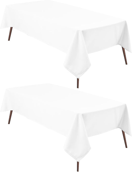 Hiasan 2 Pieces White Rectangle Tablecloth - Waterproof and Spillproof Restaurant Washable Polyester Table Cloth for Dining Room, 90 x 132 Inch
