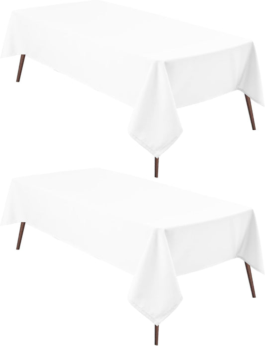 Hiasan 2 Pieces White Rectangle Tablecloth - Waterproof and Spillproof Restaurant Washable Polyester Table Cloth for Dining Room, 70 x 90 Inch