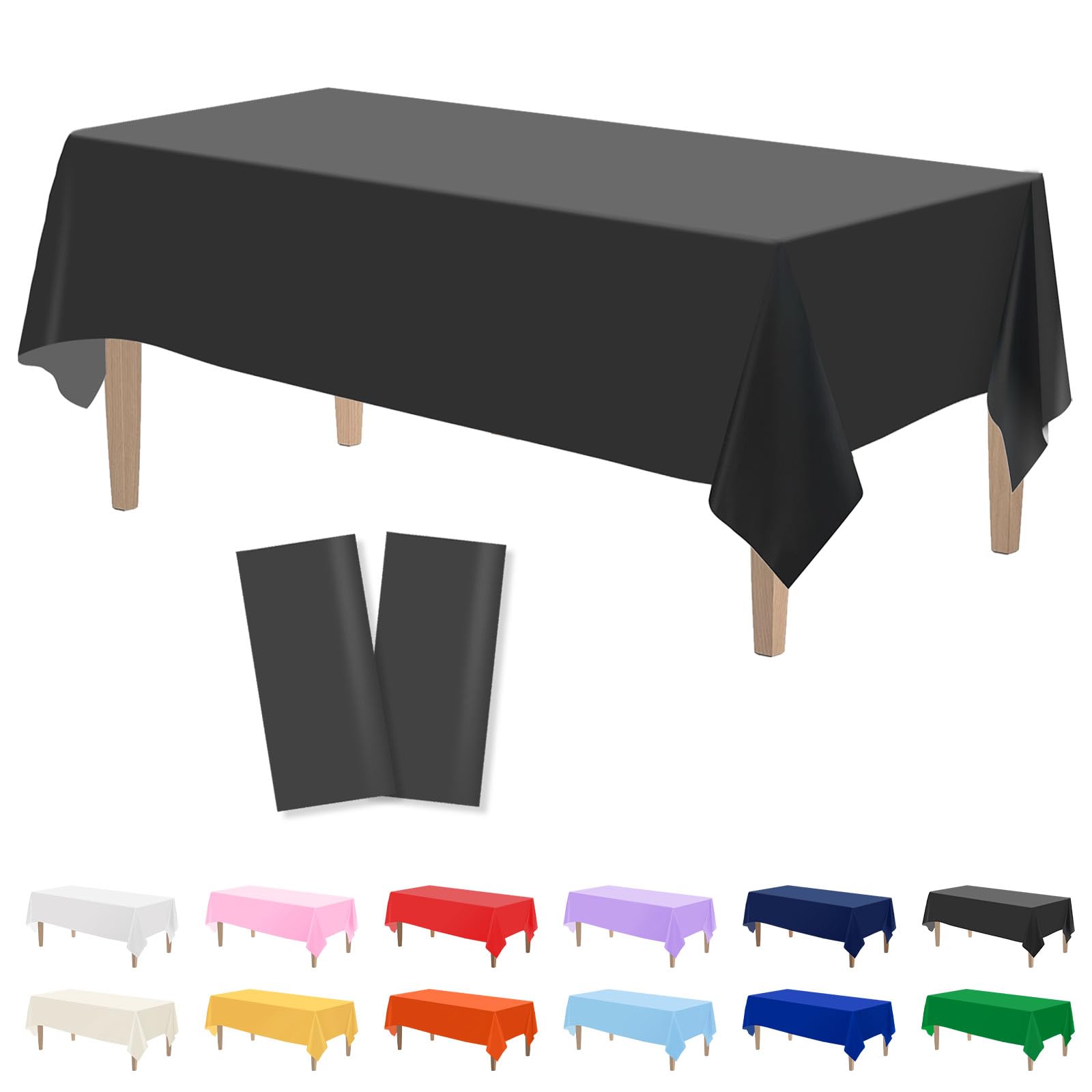 Kopokita 2 Pack Black Plastic Tablecloths Disposable 54 x 108 Inch