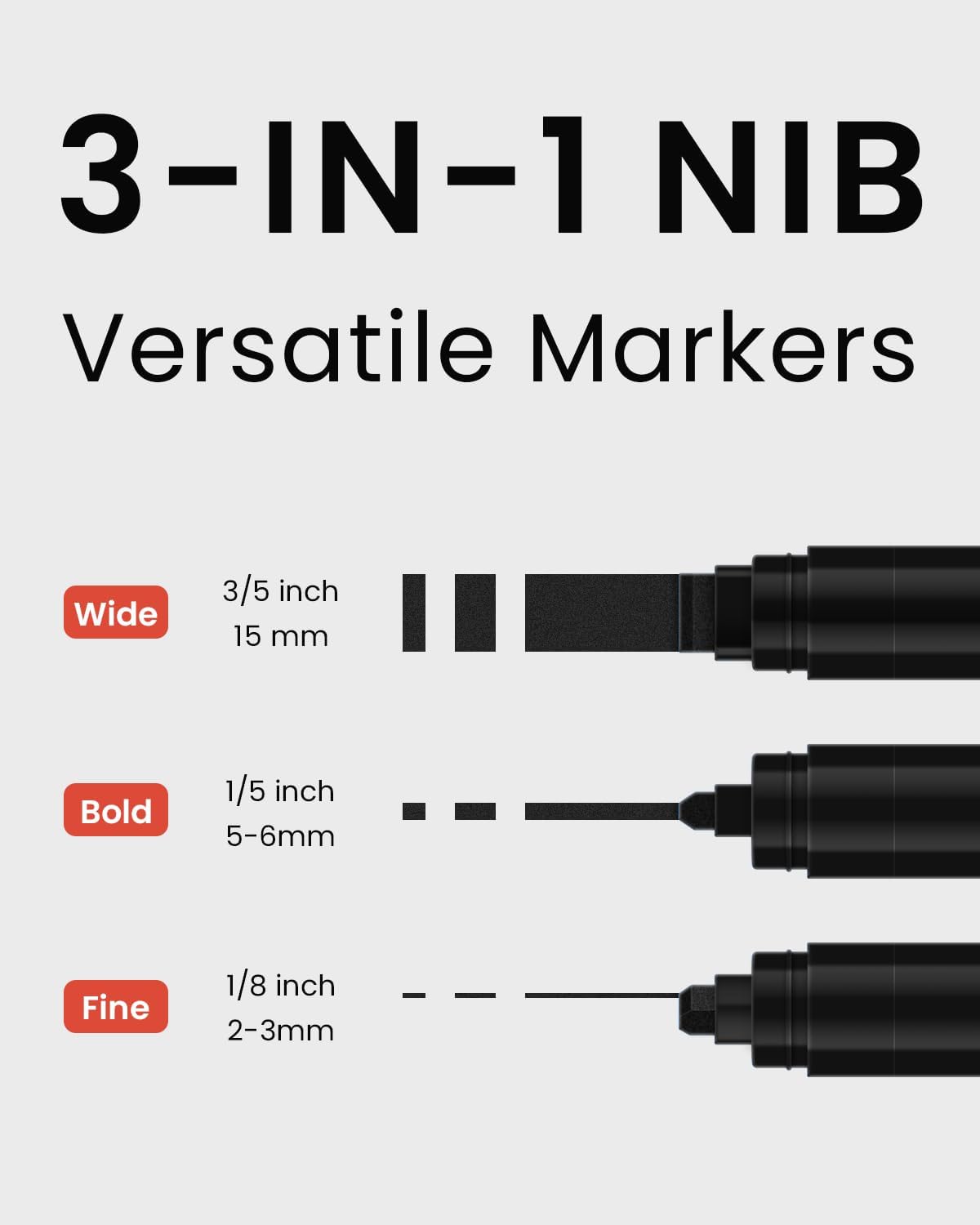 3 Pcs Black Jumbo Permanent Markers: 15mm Wide Tip Thick Acrylic Paint Pen Large Calligraphy Marker for Rock Painting, Poster, Sign, Canvas, Glass, Wood, Ceramic