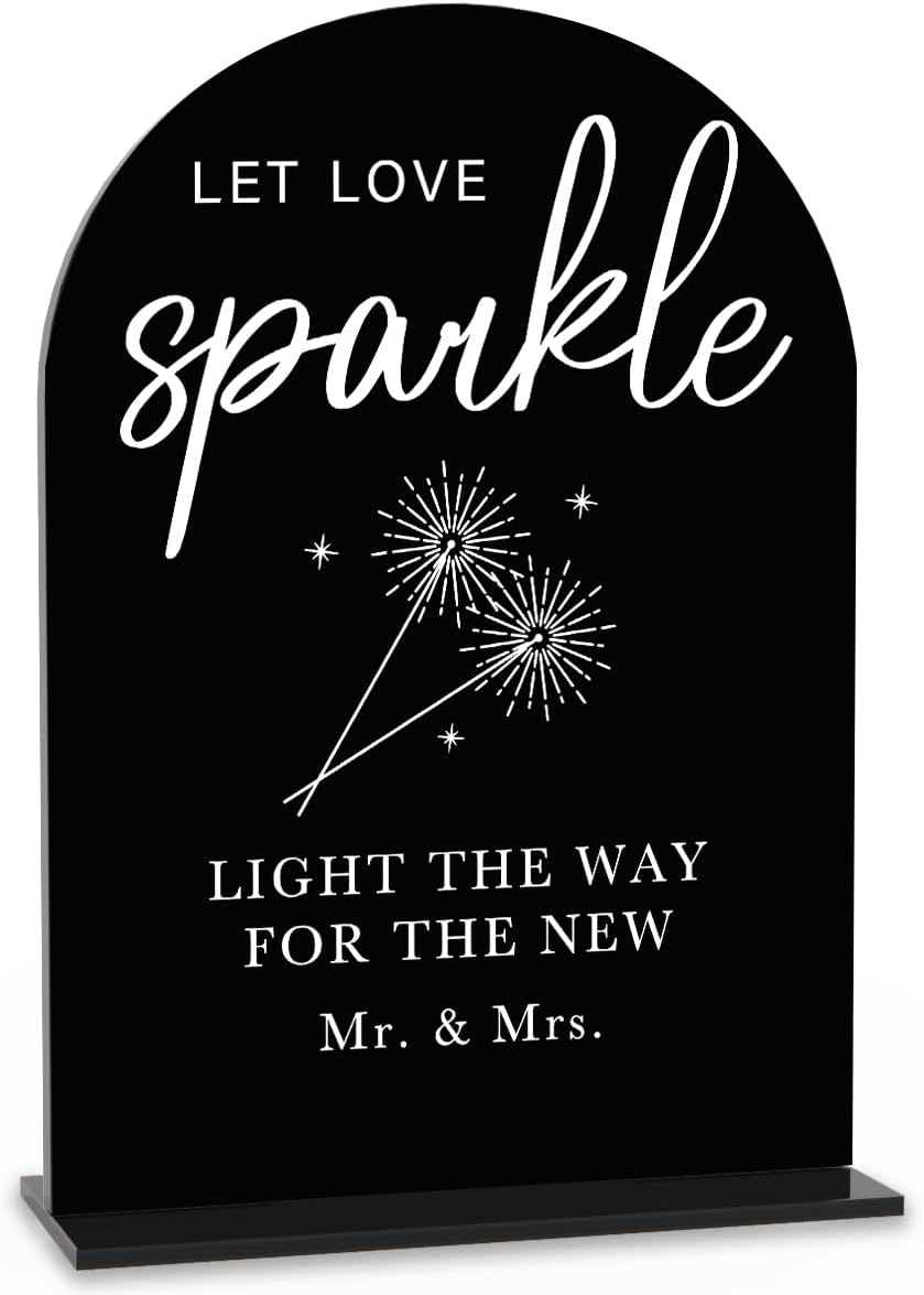 KongMoTree Acrylic Wedding Sign - Modern Minimalist 'Let Love Sparkle' Tabletop Arch Sign for Wedding Ceremony & Reception, Black, 5x7 inch