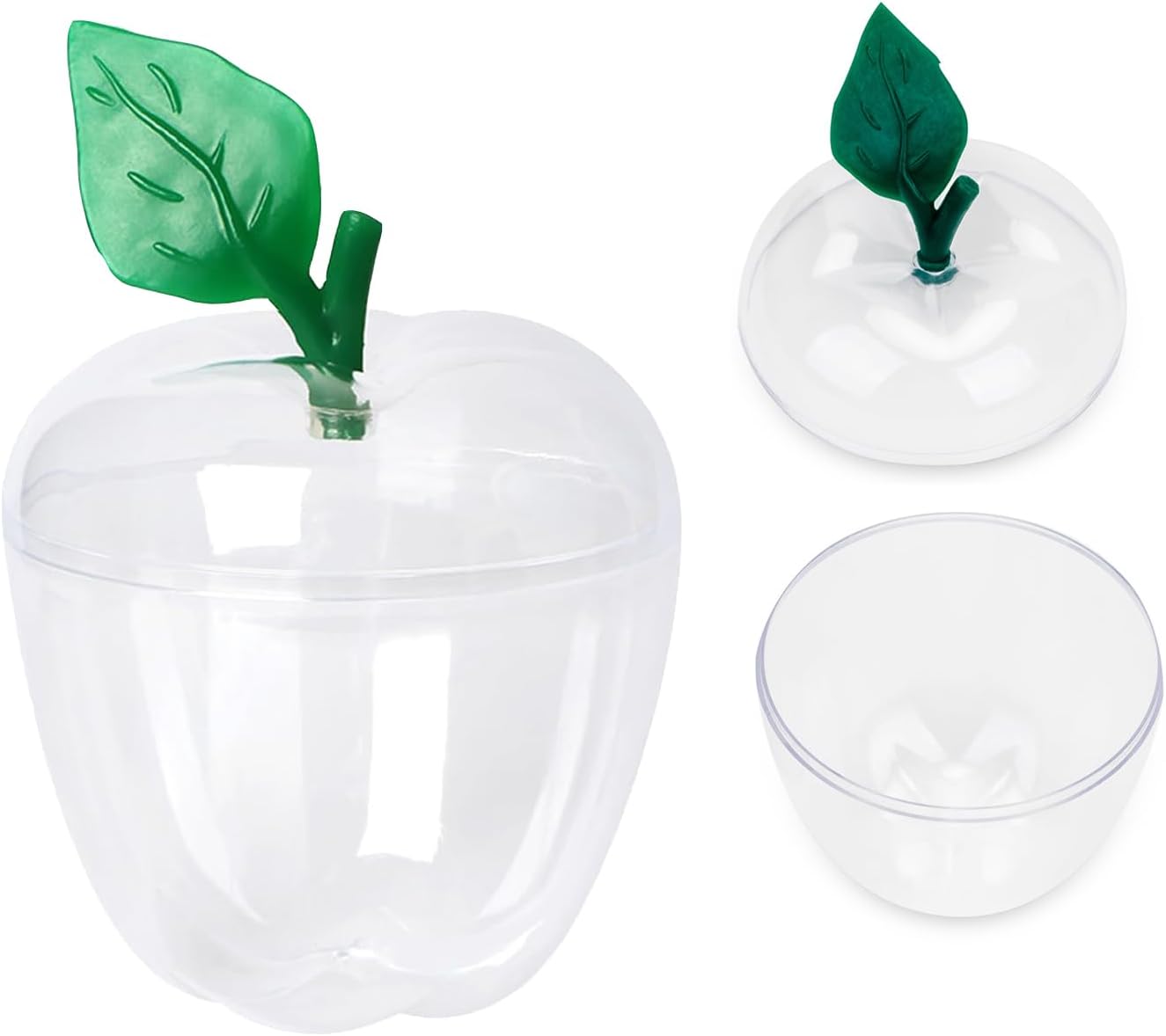 Tevrel Large Clear Apple Container (Pack of 2) – Apple Shaped Plastic Candy Jars for Gifts, Teacher Appreciation, Party Favors, Wedding Decorations, Classroom & Holiday Supplies