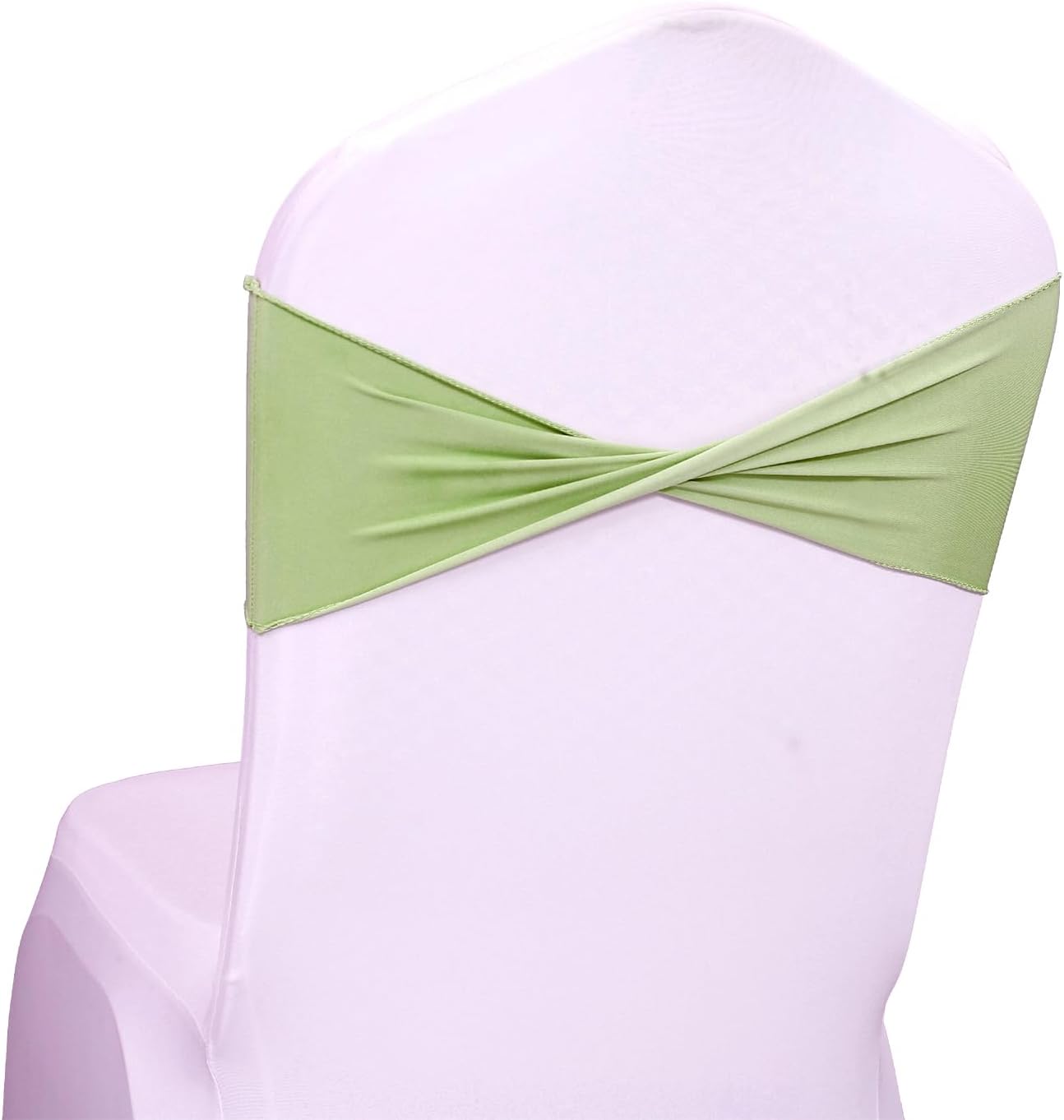 MDS Pack of 75 Spandex Chair Sashes Bows Elastic Stretch Dining Chair Bands Ties Without Slider Buckle Universal fits for Wedding Baby Shower Birthday Party Banquet Event Decoration - Sage Green
