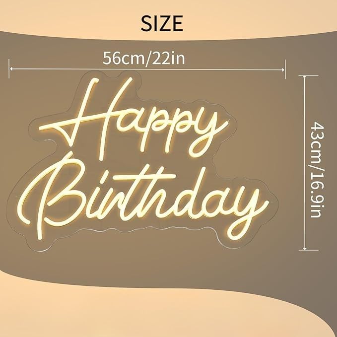 SCHMTSUNTOO Happy Birthday Neon Sign, 22x16.9in LED Dimmable Warm White