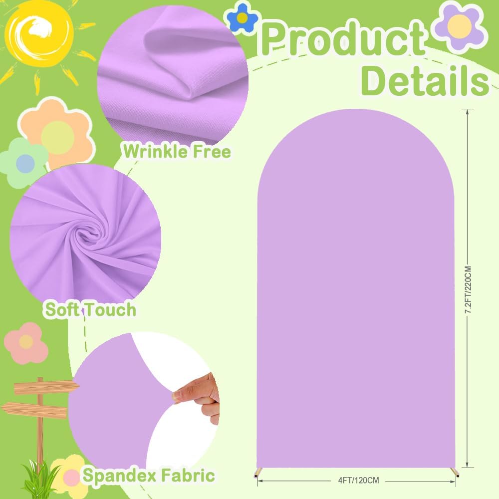 Lavender Arch Cover 7.2ft Purple Arch Backdrop Covers Halloween Chiara Arch Frame Back Drop Cover Spandex Fitted Arch Panels Backdrop Stand Cover for Baby Shower Happy Birthday Prom Decoration