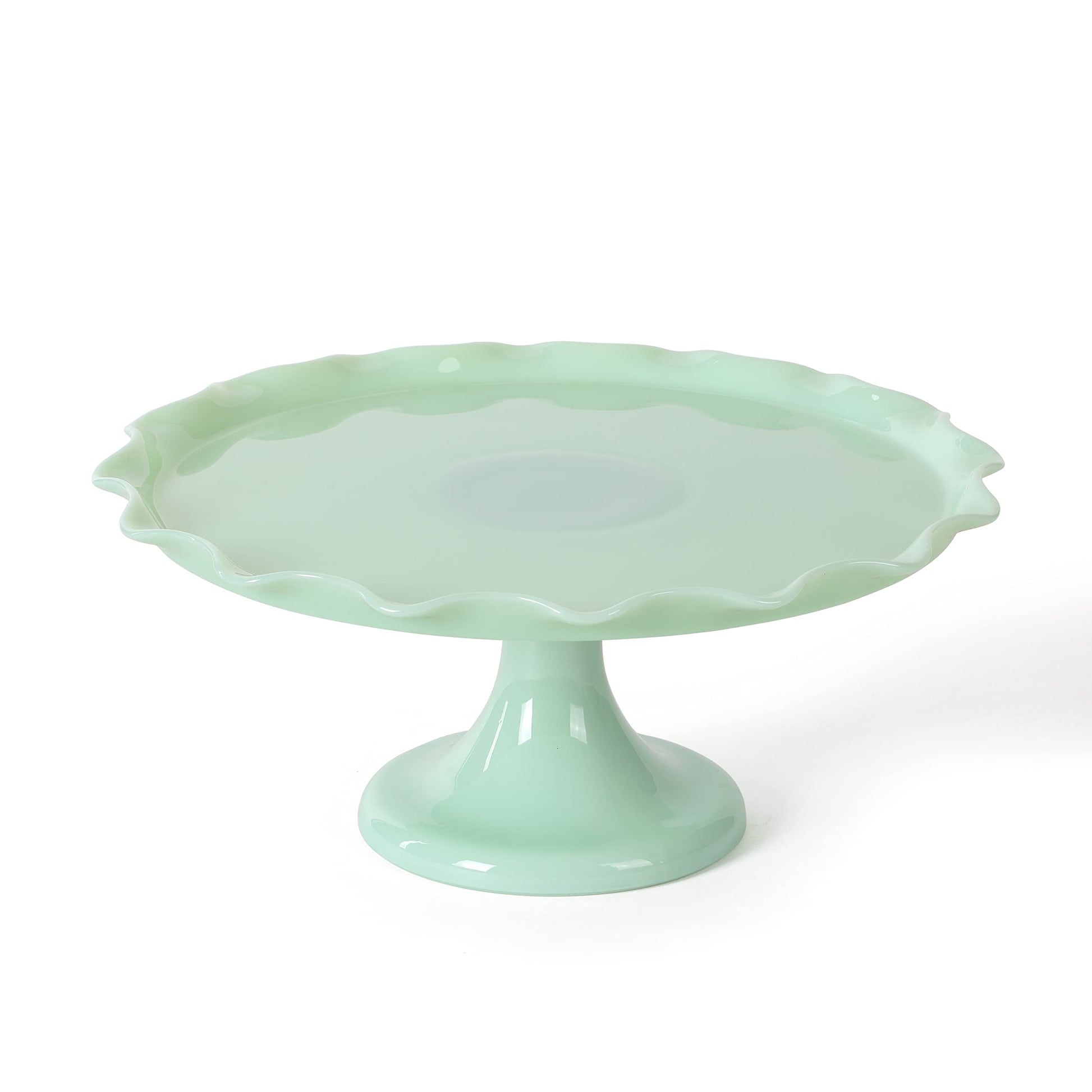 Martha Stewart Highbrook 11" Jadeite Glass Cake Stand – Handmade Vintage-Style Dessert Stand with