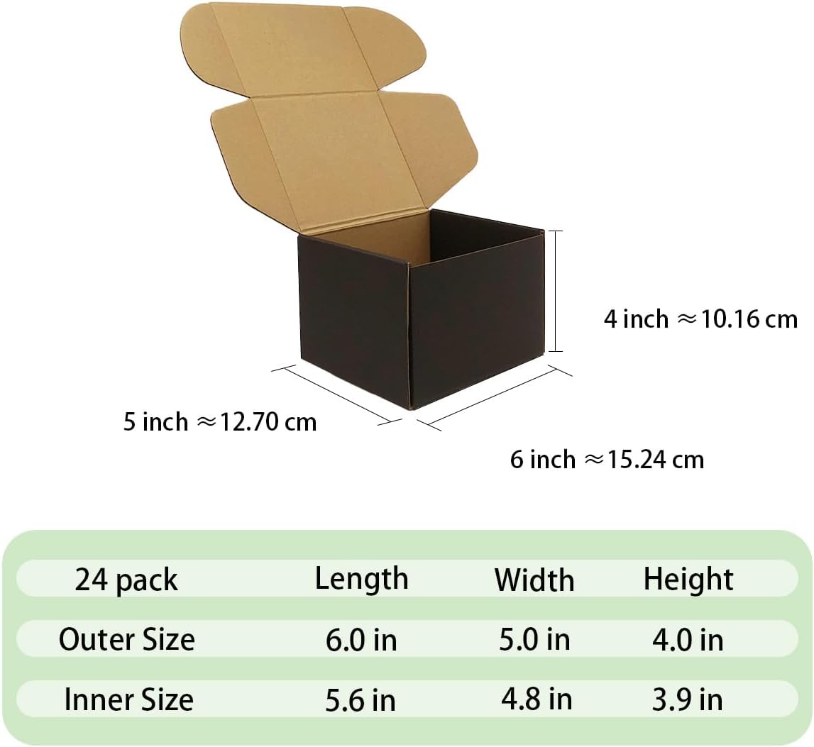 24 Pack 6x5x4 Inches Shipping Boxes，Black 3 Layers Corrugated Cardboard Box, Mailer Boxes for Packaging Small Business Mailing Gifts Digest Giving Products Wrap Boxes with Lids (6''x5''x4'')
