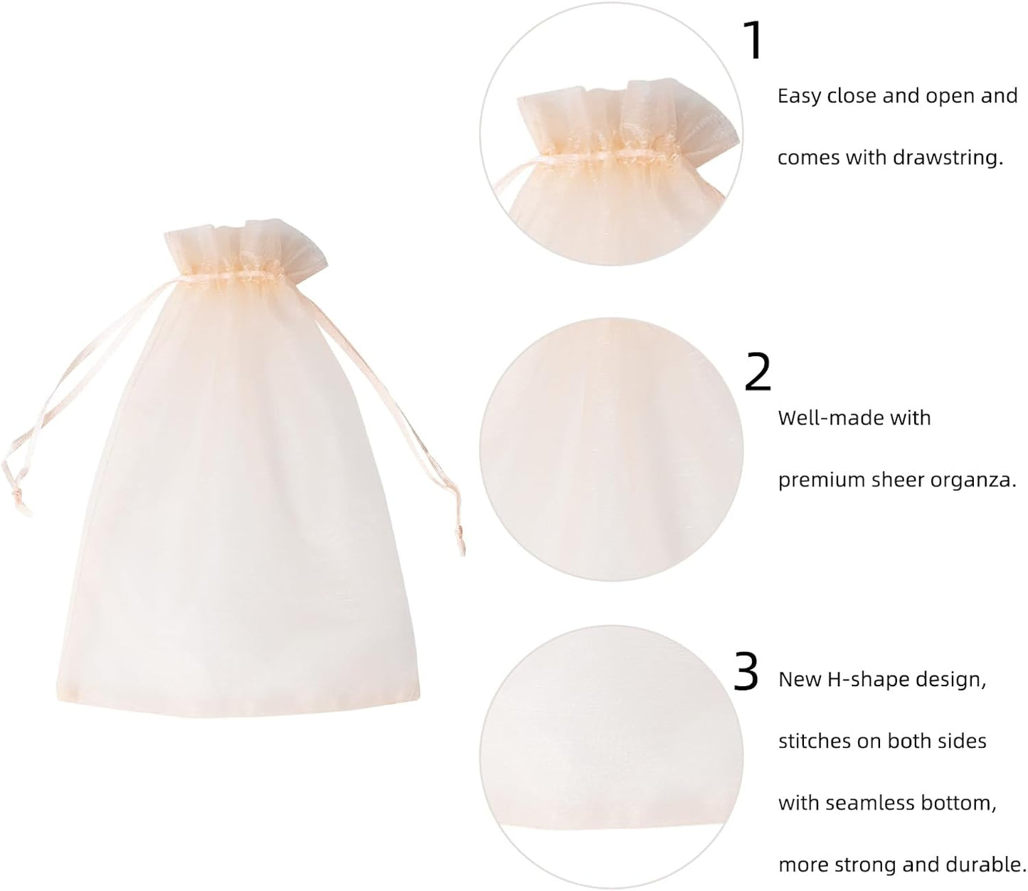 Wudygirl 100PCS Organza Bags Jewelry Bags Drawstring 5X7 Inch Favor Bags for Jewelry Candy Wedding Party(Peach 5X7)