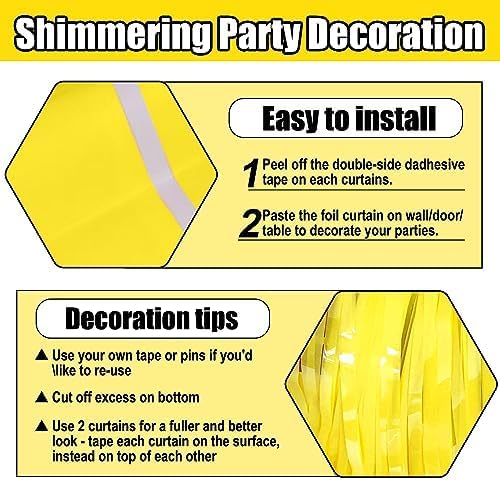 3 Pack Macaron Yellow Foil Fringe Curtain Backdrop, 3.28Ft x 8.2Ft Metallic Tinsel Foil Fringe Streamer Curtains for Photo Booth, Christmas Day, Thanksgiving, Wedding, New Year Party Decorations