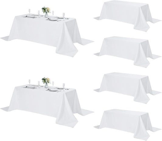 Fokitut 6 Pack Rectangle Tablecloth, 90x132 Inch, Stain Resistant and Wrinkle Polyester Table Cloth, Fabric Table Cover for Kitchen Dining, Wedding, Party, Holiday Dinner-White