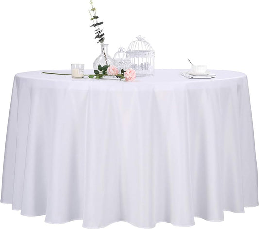 Ascoza 2pack 108 Inch White Round Tablecloth in Polyester Fabric for Wedding/Banquet/Restaurant/Parties